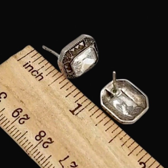 JUDITH JACK Sterling Silver Marcasite Faceted CZ Vintage Earrings - Picture 4 of 16